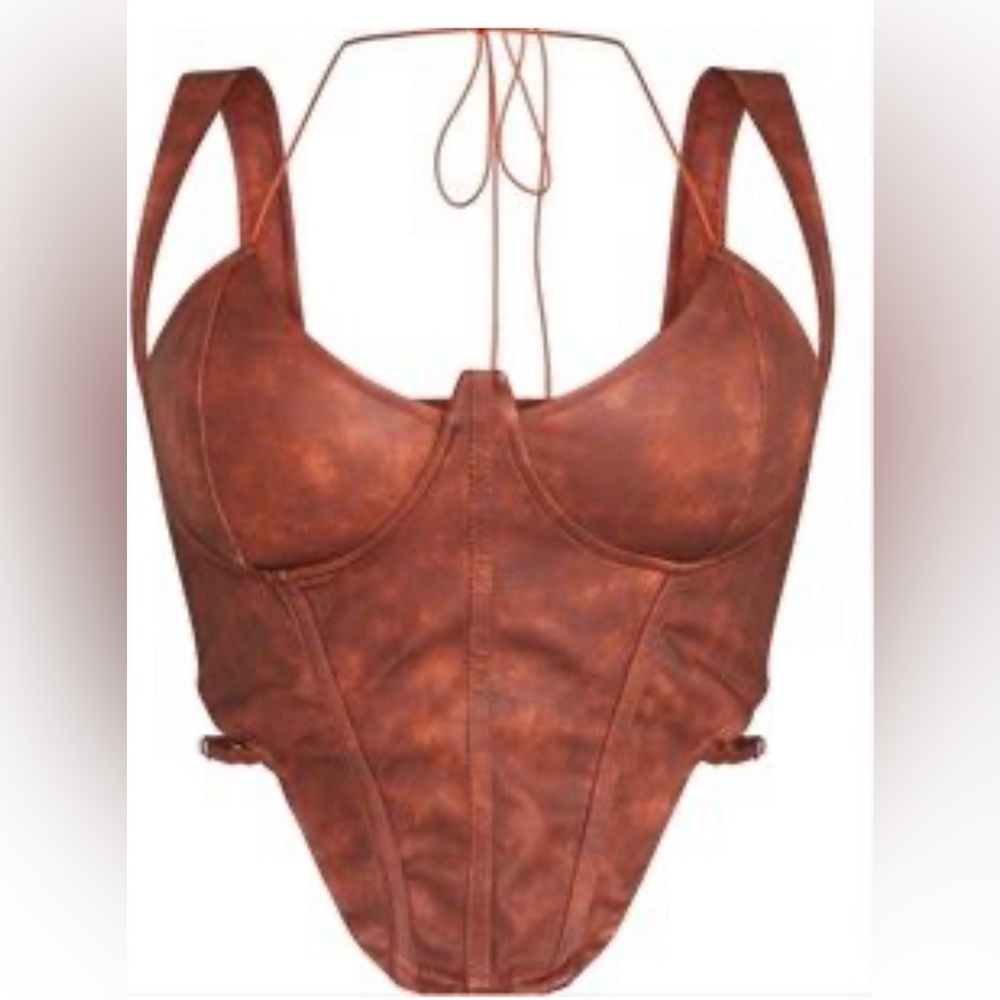 PrettyLittleThing Brown Corset Tank Top